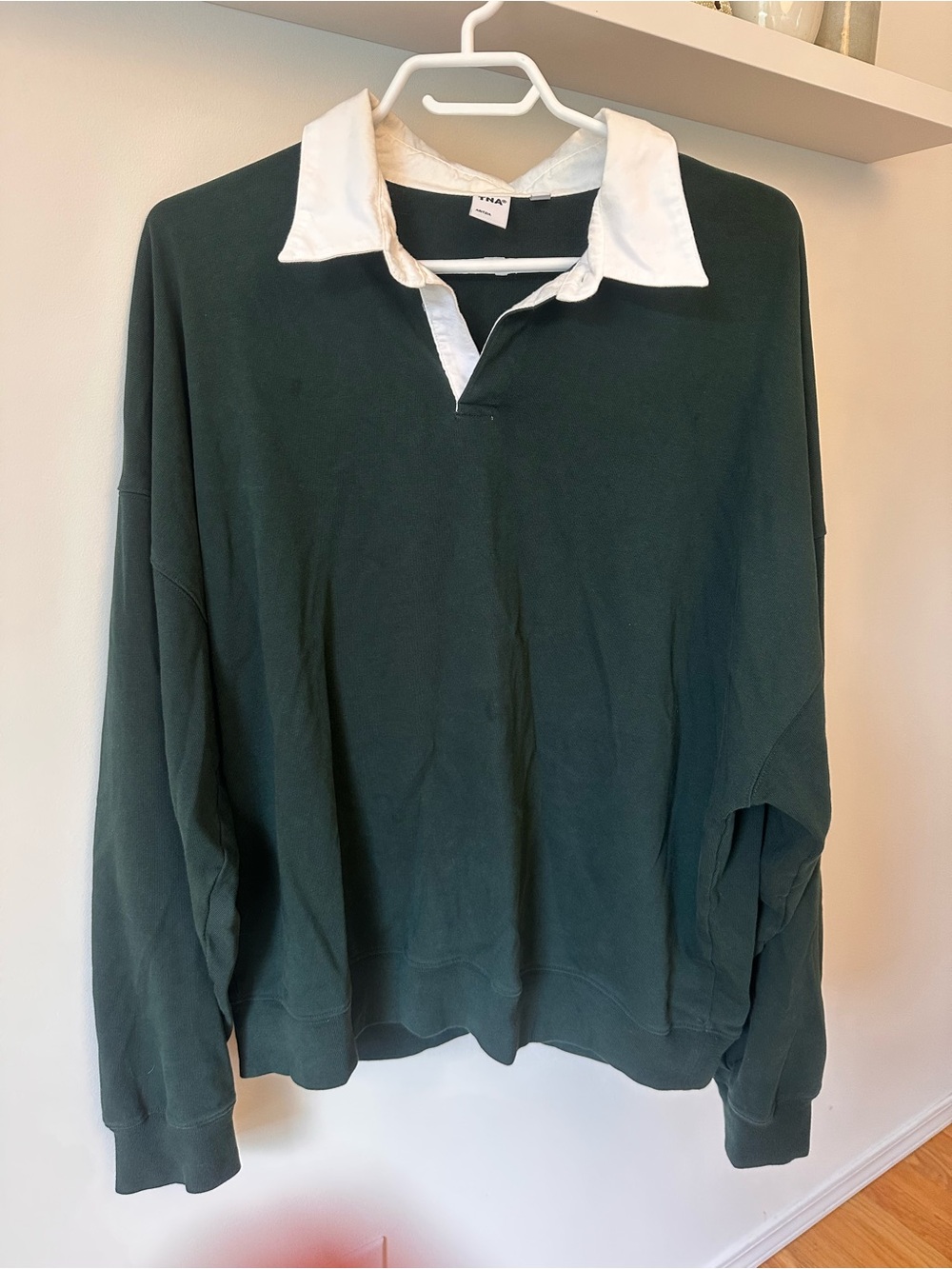 Aritzia Dark Green Rugby Sweatshirt with White Collar